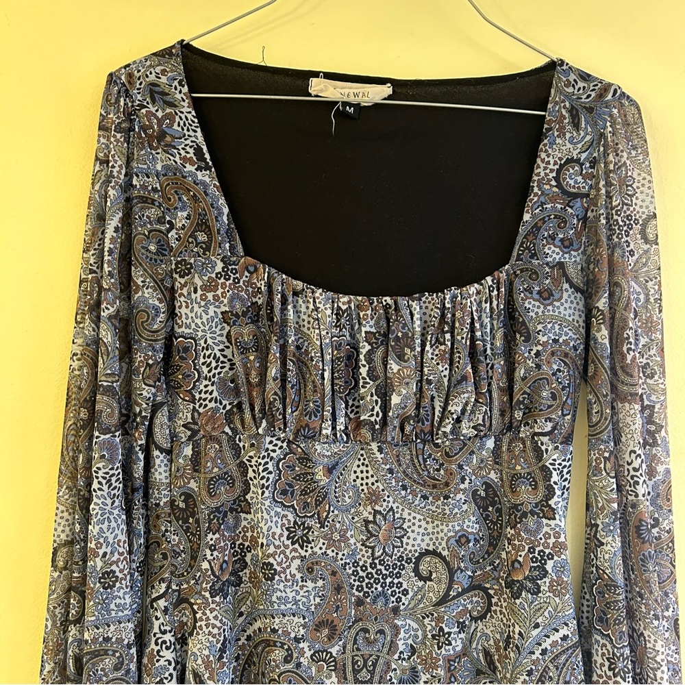 Urban Outfitters Renewal Paisley Mini y2k Dress Sz Md Babydoll Blue Floral Fairy - Picture 6 of 13